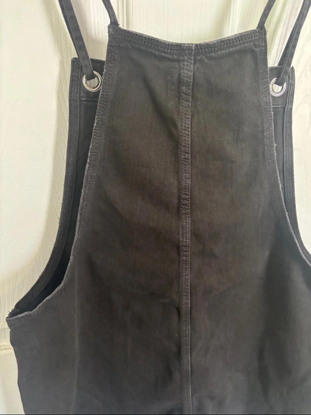 aerie Black Frayed Hem Denim Short Overalls Romper - Picture 6 of 8